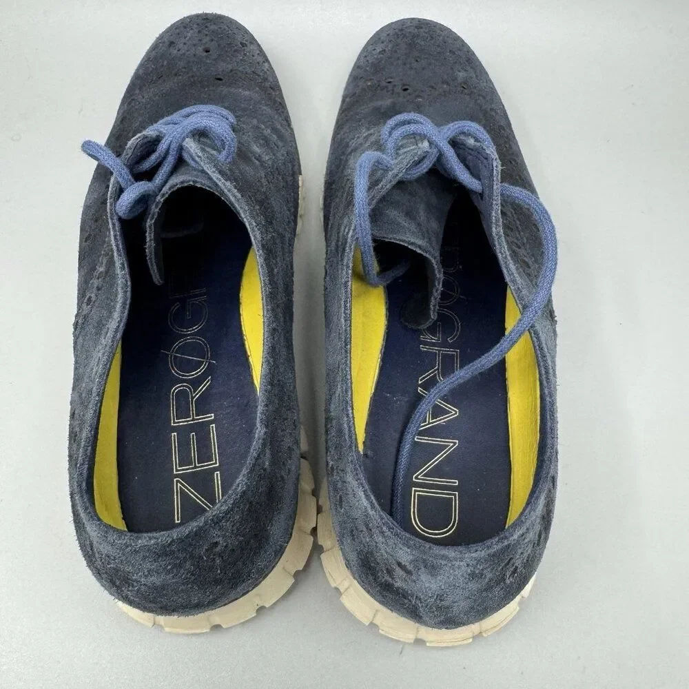 Cole Haan Zerogrand Wingtip Oxford 9.5 Men Suede Lace Up Minimal Stylish Blue